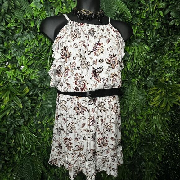 WILD ROSE Women Dress Plus 2XL Beige Floral Stretch Waist Belted NWT 0676 - Picture 5 of 10